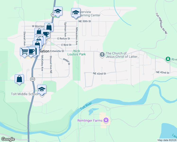 map of restaurants, bars, coffee shops, grocery stores, and more near 32564 Northeast 42nd Street in Carnation