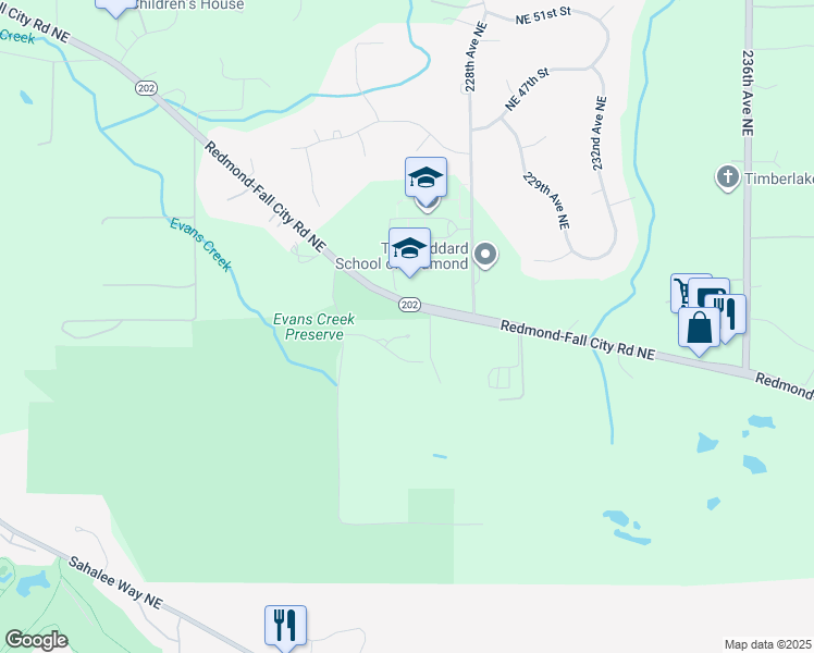 map of restaurants, bars, coffee shops, grocery stores, and more near 3918 225th Court Northeast in Redmond