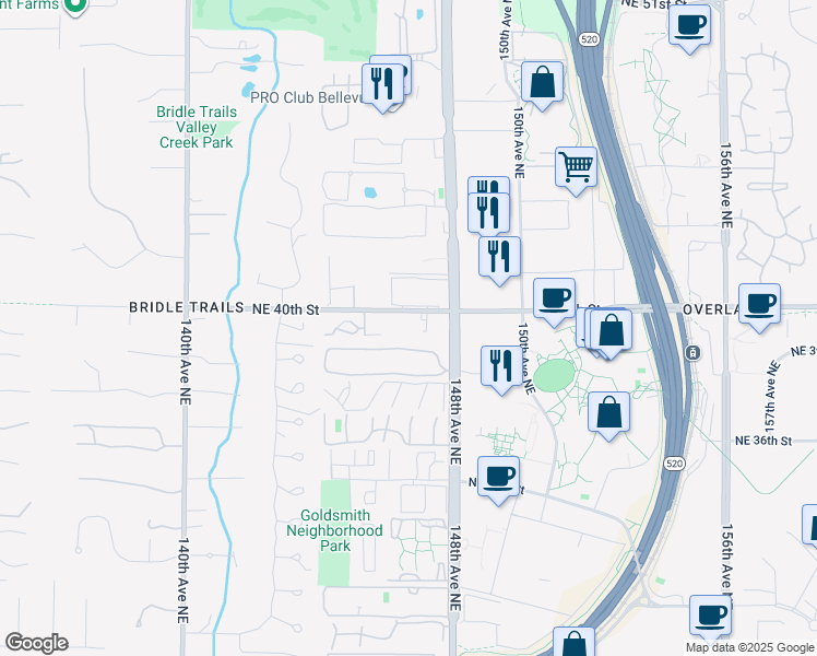 map of restaurants, bars, coffee shops, grocery stores, and more near 4009 146th Place Northeast in Bellevue