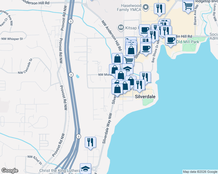 map of restaurants, bars, coffee shops, grocery stores, and more near 3797 Northwest Munson Street in Silverdale