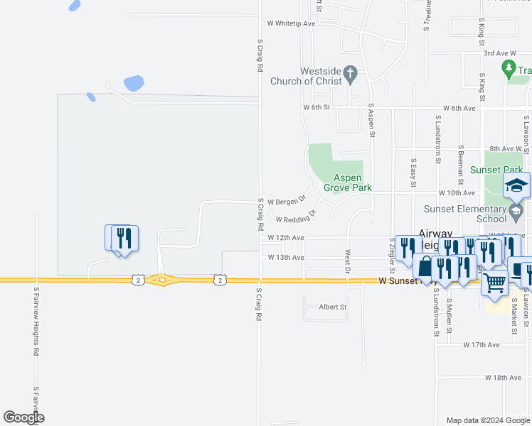 map of restaurants, bars, coffee shops, grocery stores, and more near 1012 South Tuscany Street in Airway Heights