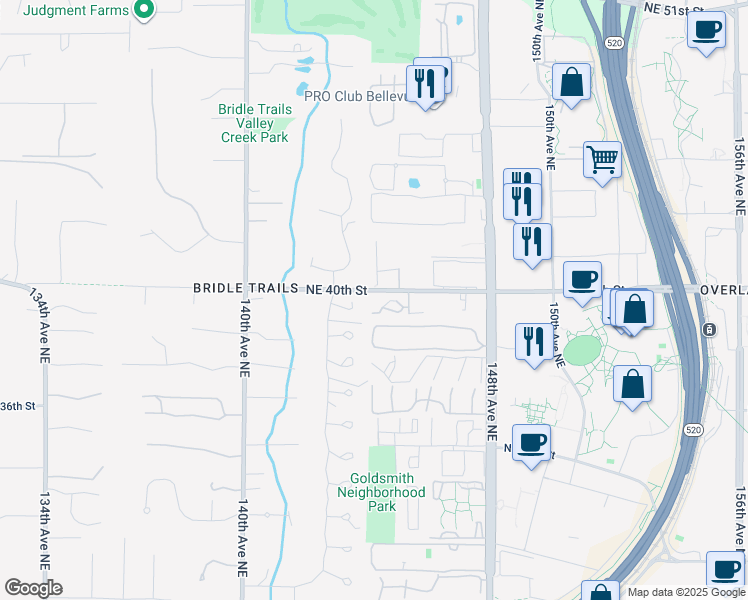 map of restaurants, bars, coffee shops, grocery stores, and more near 4035 145th Avenue Northeast in Bellevue