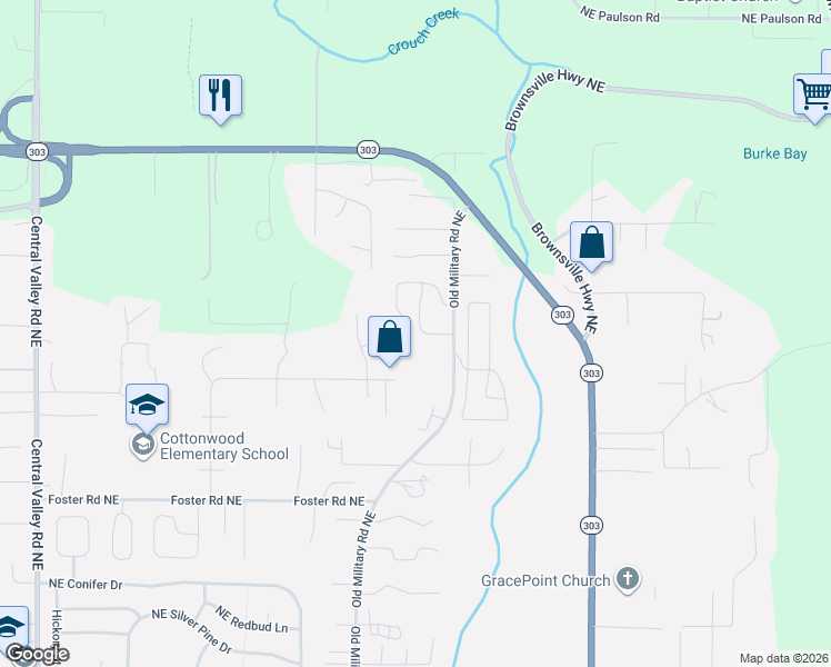 map of restaurants, bars, coffee shops, grocery stores, and more near 9151 Old Military Road Northeast in Bremerton
