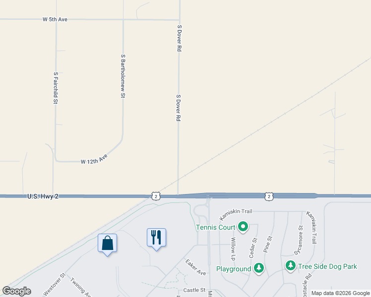 map of restaurants, bars, coffee shops, grocery stores, and more near 1002 South Dover Road in Medical Lake