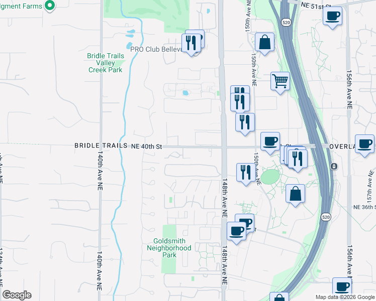map of restaurants, bars, coffee shops, grocery stores, and more near in Bellevue