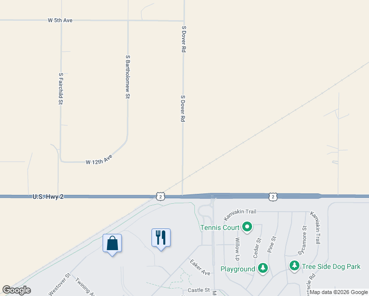 map of restaurants, bars, coffee shops, grocery stores, and more near 1002 South Dover Road in Medical Lake
