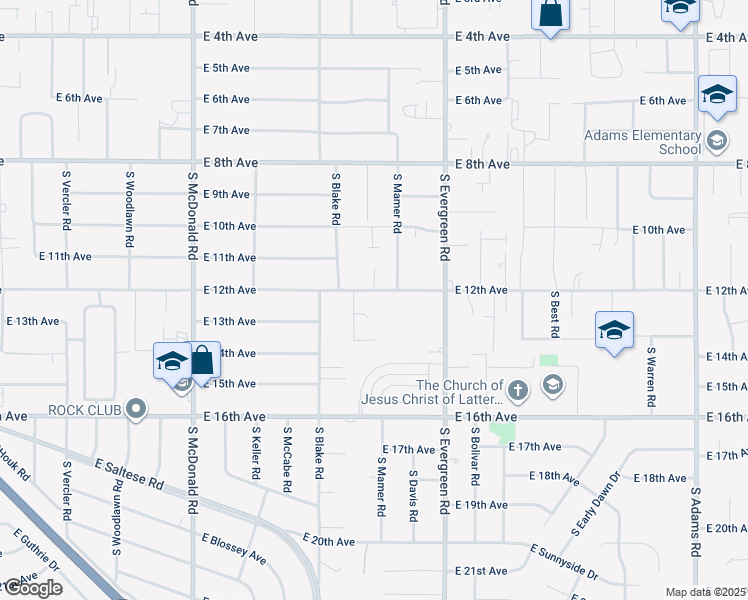 map of restaurants, bars, coffee shops, grocery stores, and more near 13712 East 12th Avenue in Spokane Valley