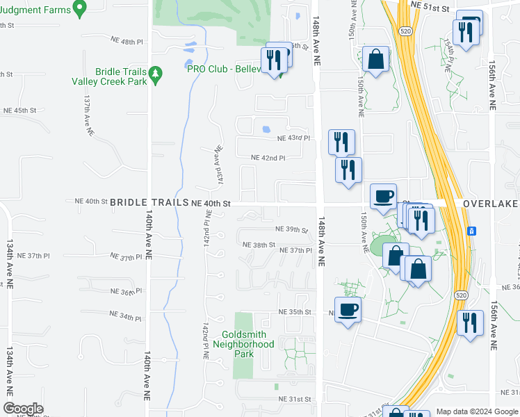 map of restaurants, bars, coffee shops, grocery stores, and more near in Bellevue