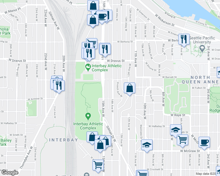 map of restaurants, bars, coffee shops, grocery stores, and more near 2834 15th Avenue West in Seattle