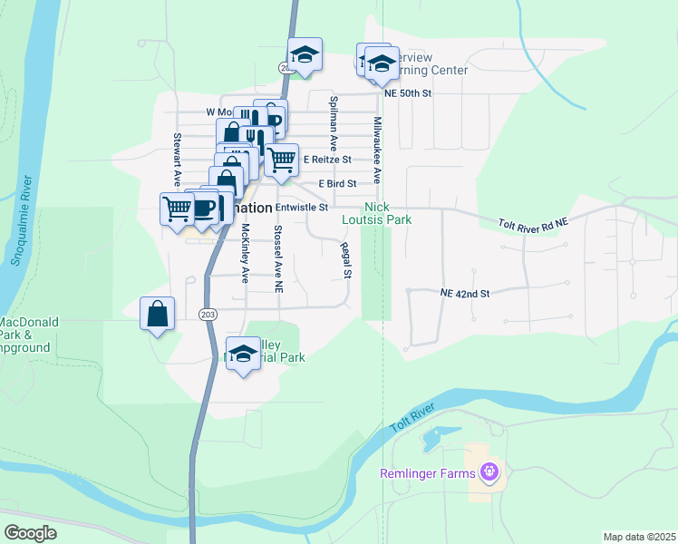 map of restaurants, bars, coffee shops, grocery stores, and more near 32206 Queens Court in Carnation