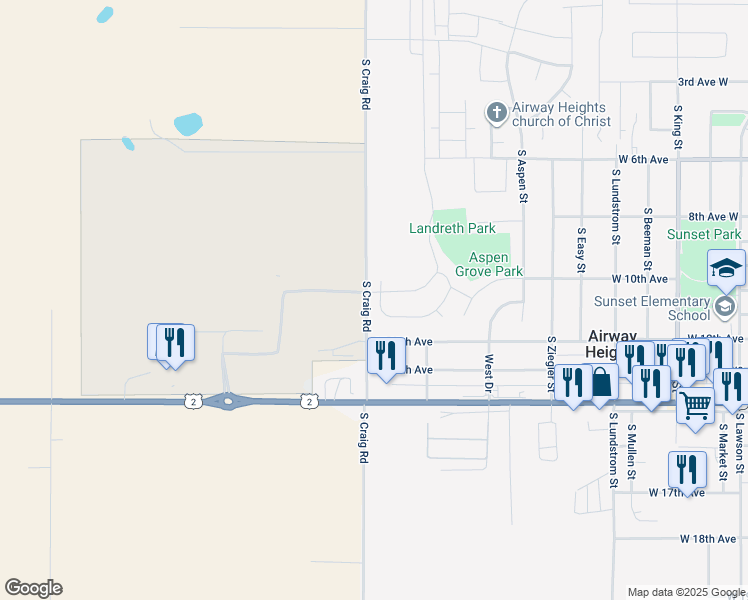 map of restaurants, bars, coffee shops, grocery stores, and more near 1008 South Tuscany Street in Airway Heights