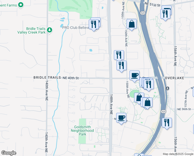 map of restaurants, bars, coffee shops, grocery stores, and more near 4009 146th Place Northeast in Bellevue
