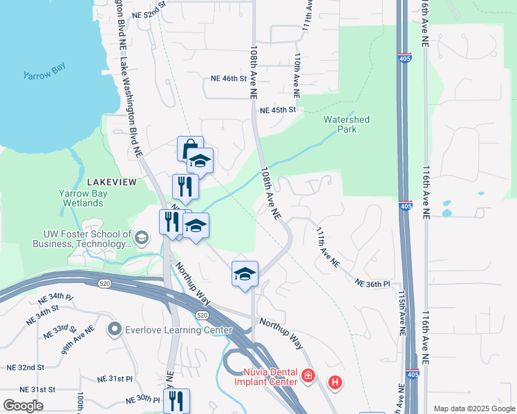 map of restaurants, bars, coffee shops, grocery stores, and more near 3929 108th Avenue Northeast in Bellevue