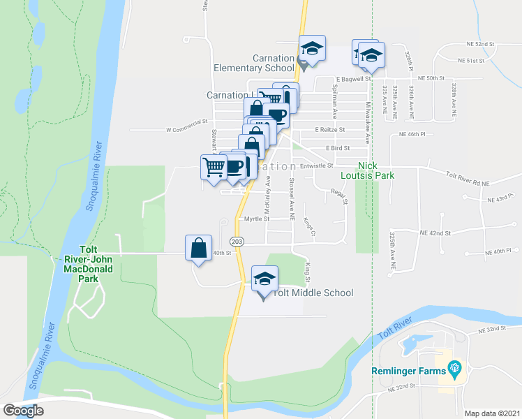 map of restaurants, bars, coffee shops, grocery stores, and more near 4215 McKinley Avenue in Carnation