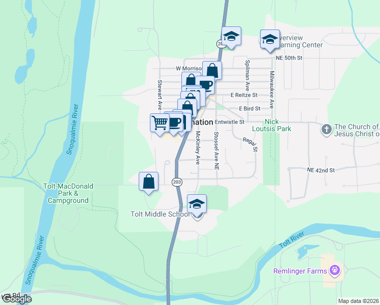 map of restaurants, bars, coffee shops, grocery stores, and more near 4241 McKinley Avenue in Carnation