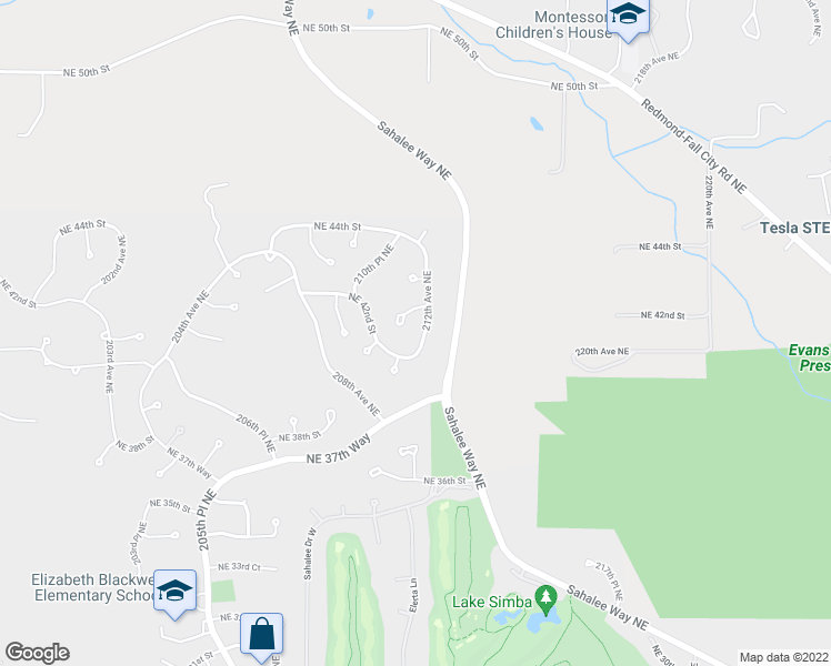 map of restaurants, bars, coffee shops, grocery stores, and more near 4211 212th Avenue Northeast in Redmond