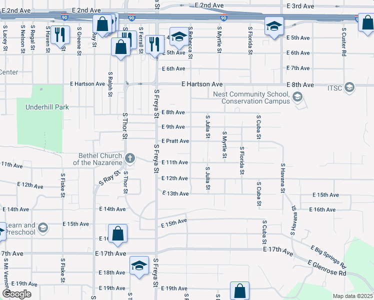 map of restaurants, bars, coffee shops, grocery stores, and more near 1016 South Rebecca Street in Spokane