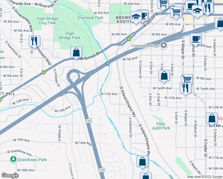map of restaurants, bars, coffee shops, grocery stores, and more near 2226 West 11th Avenue in Spokane