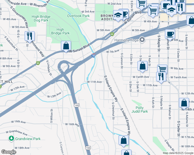 map of restaurants, bars, coffee shops, grocery stores, and more near 2226 West 11th Avenue in Spokane