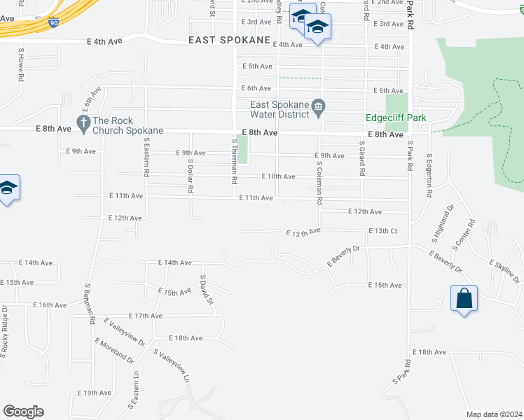 map of restaurants, bars, coffee shops, grocery stores, and more near 6808 East 11th Avenue in Spokane Valley