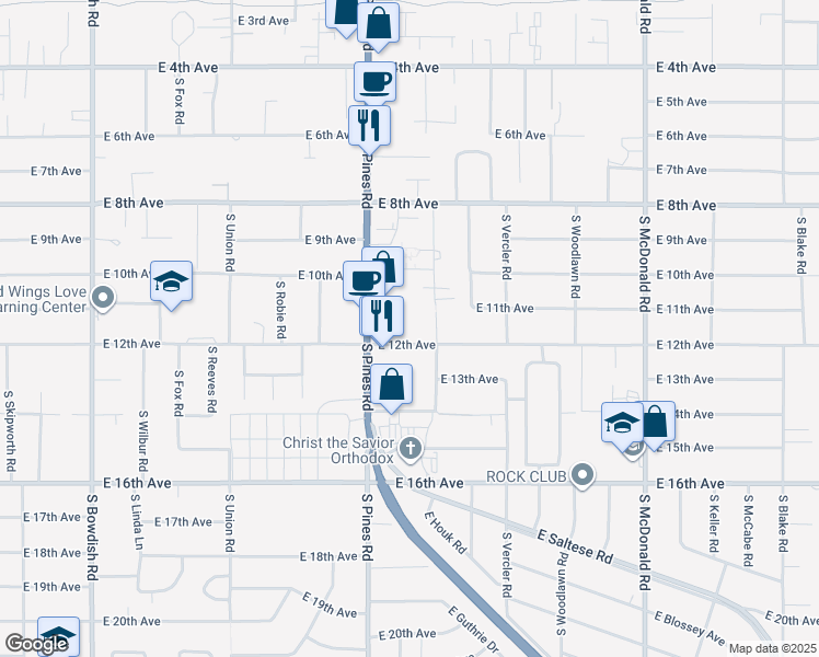 map of restaurants, bars, coffee shops, grocery stores, and more near 12320 East 12th Avenue in Spokane Valley