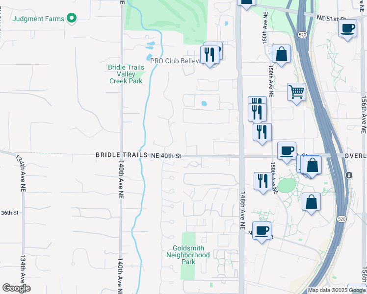 map of restaurants, bars, coffee shops, grocery stores, and more near 4035 145th Avenue Northeast in Bellevue