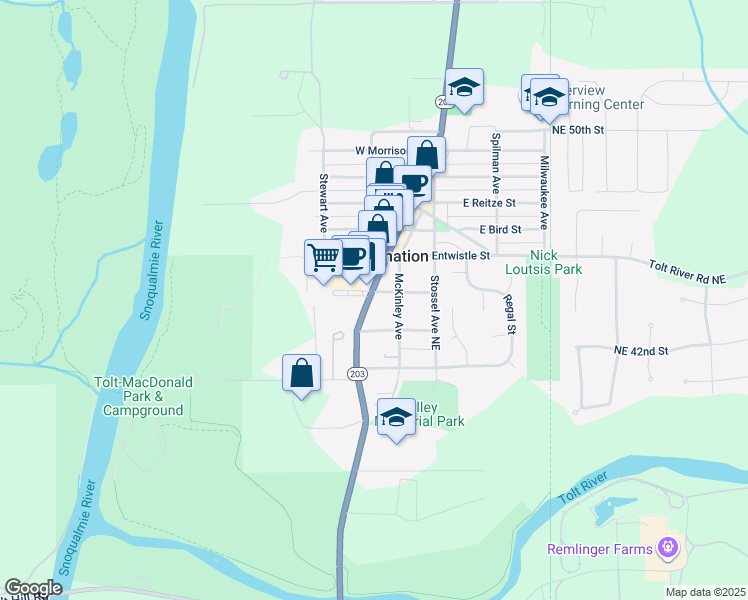 map of restaurants, bars, coffee shops, grocery stores, and more near 4296 Tolt Avenue in Carnation