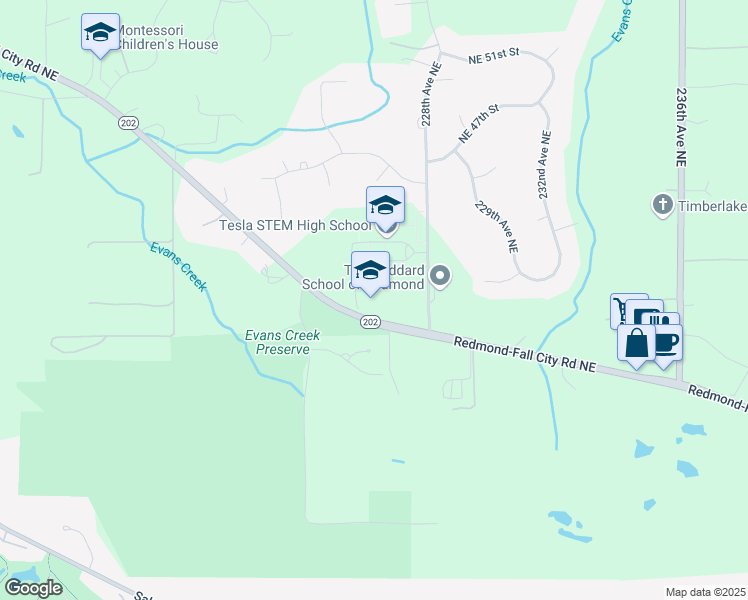 map of restaurants, bars, coffee shops, grocery stores, and more near 3918 225th Court Northeast in Redmond