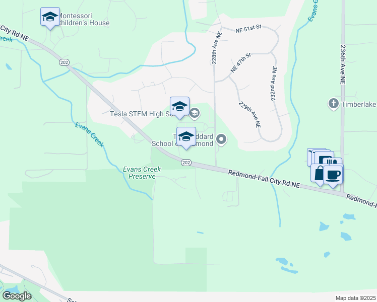 map of restaurants, bars, coffee shops, grocery stores, and more near 4213 228th Avenue Northeast in Redmond