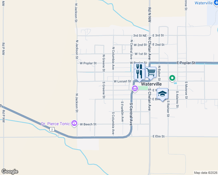 map of restaurants, bars, coffee shops, grocery stores, and more near 315 West Birch Street in Waterville