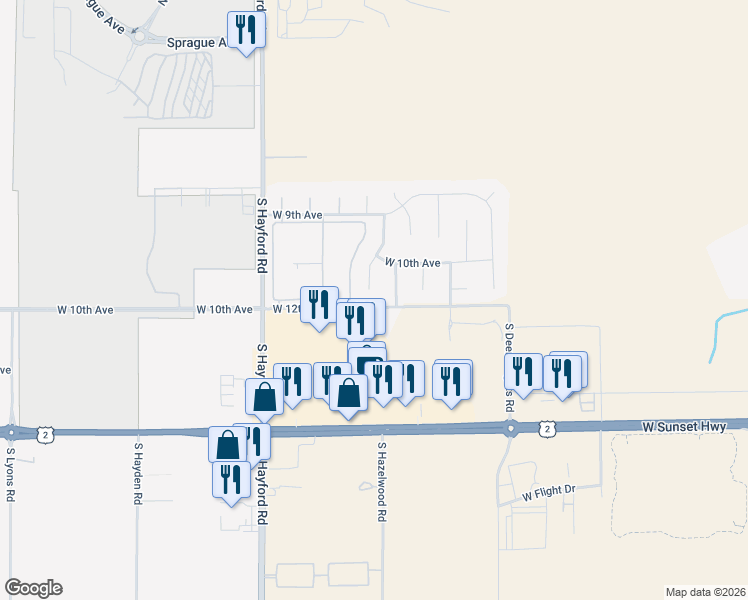 map of restaurants, bars, coffee shops, grocery stores, and more near 1022 South Salish Court in Spokane