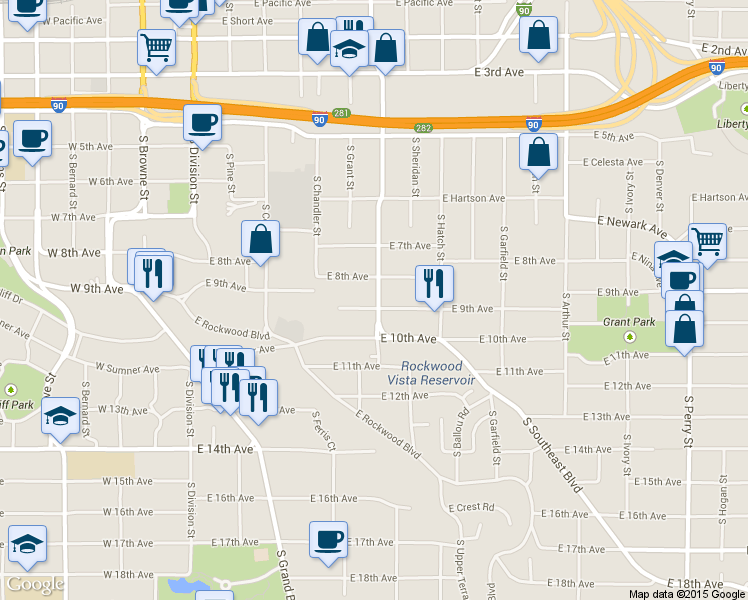 map of restaurants, bars, coffee shops, grocery stores, and more near 426 East 8th Avenue in Spokane