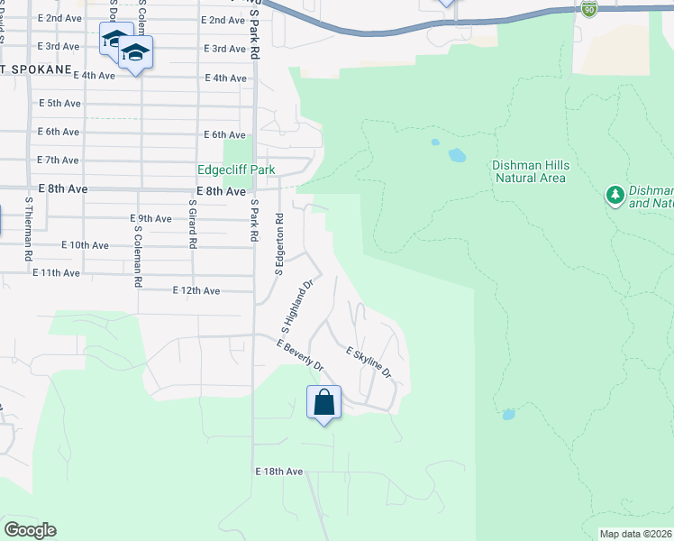 map of restaurants, bars, coffee shops, grocery stores, and more near 1023 South Center Road in Spokane Valley