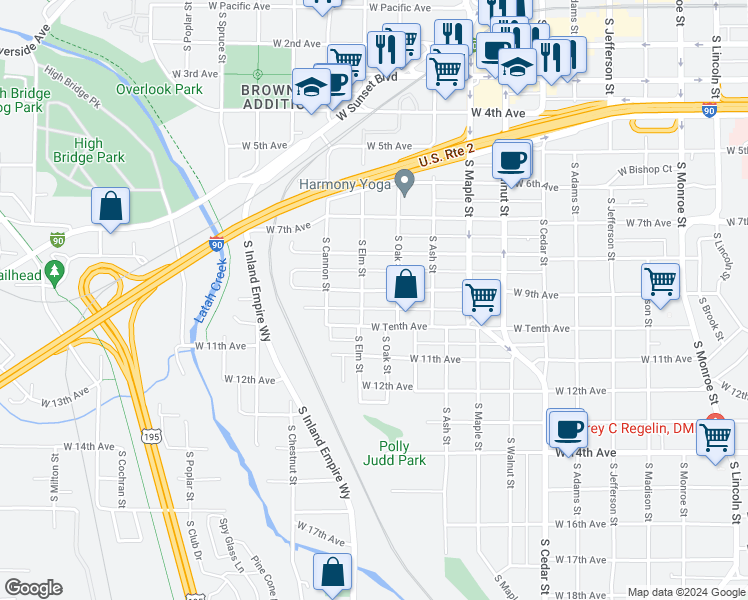 map of restaurants, bars, coffee shops, grocery stores, and more near 1810 West 9th Avenue in Spokane