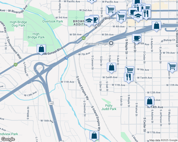 map of restaurants, bars, coffee shops, grocery stores, and more near 2024 West 9th Avenue in Spokane