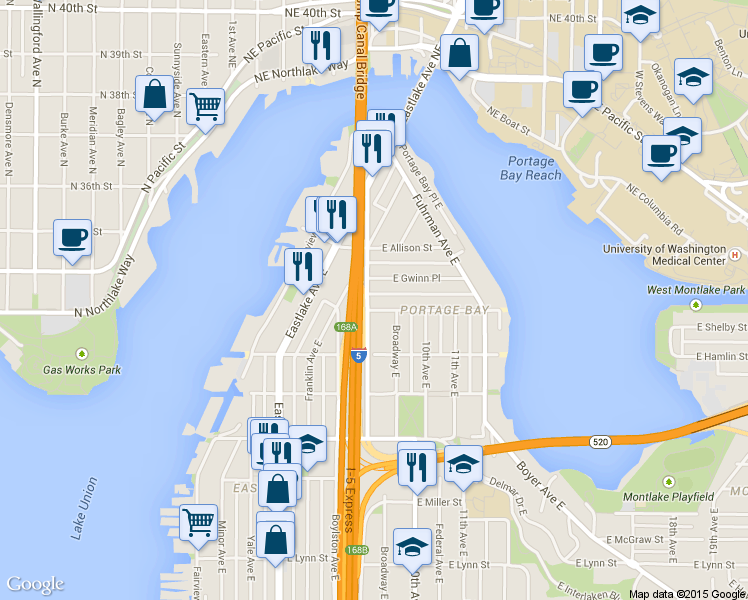 map of restaurants, bars, coffee shops, grocery stores, and more near 2914 Harvard Avenue East in Seattle