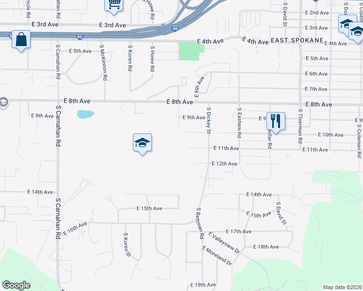 map of restaurants, bars, coffee shops, grocery stores, and more near 5907 East 11th Avenue in Spokane Valley