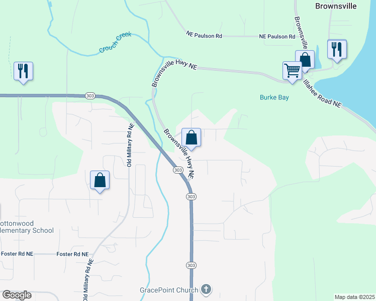 map of restaurants, bars, coffee shops, grocery stores, and more near 9226 Washington 303 in Bremerton