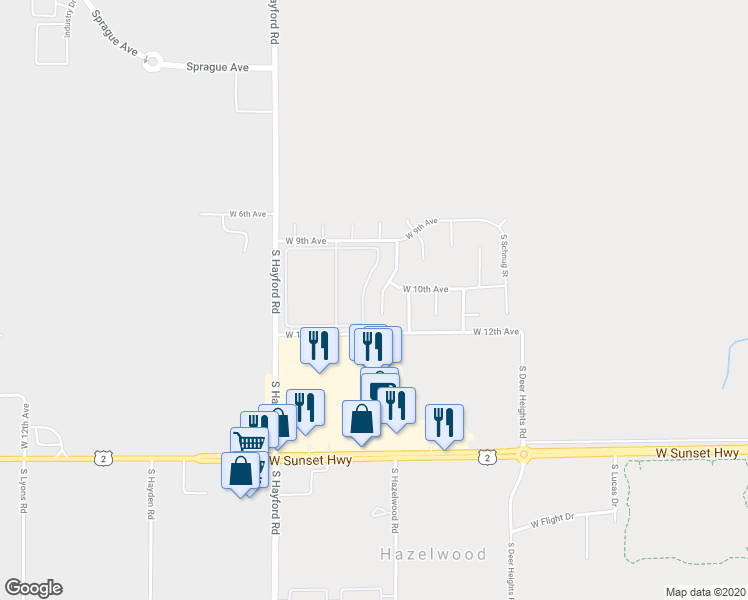 map of restaurants, bars, coffee shops, grocery stores, and more near 1022 S Salish Ct in Spokane