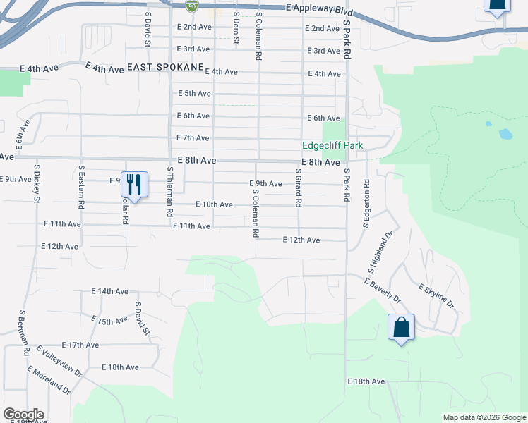 map of restaurants, bars, coffee shops, grocery stores, and more near 7108 East 10th Avenue in Spokane Valley