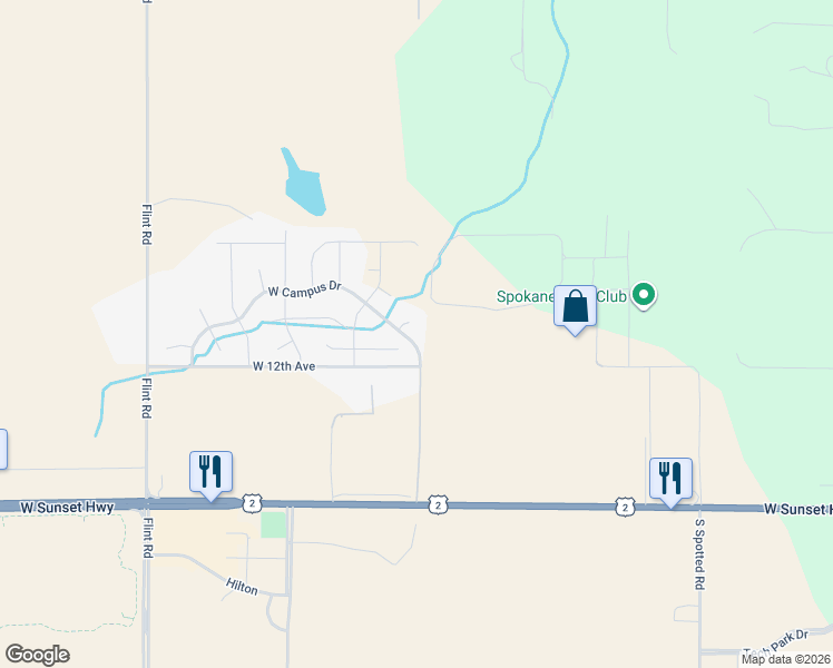 map of restaurants, bars, coffee shops, grocery stores, and more near 8410 West Campus Drive in Spokane