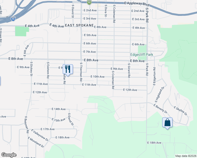 map of restaurants, bars, coffee shops, grocery stores, and more near 6906 East 10th Avenue in Spokane Valley