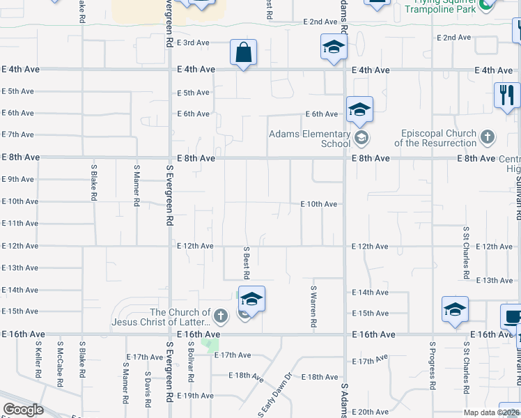 map of restaurants, bars, coffee shops, grocery stores, and more near 14304 East 10th Avenue in Spokane Valley