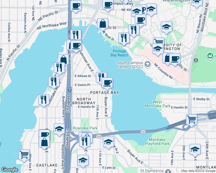 map of restaurants, bars, coffee shops, grocery stores, and more near 2918 Fuhrman Avenue East in Seattle