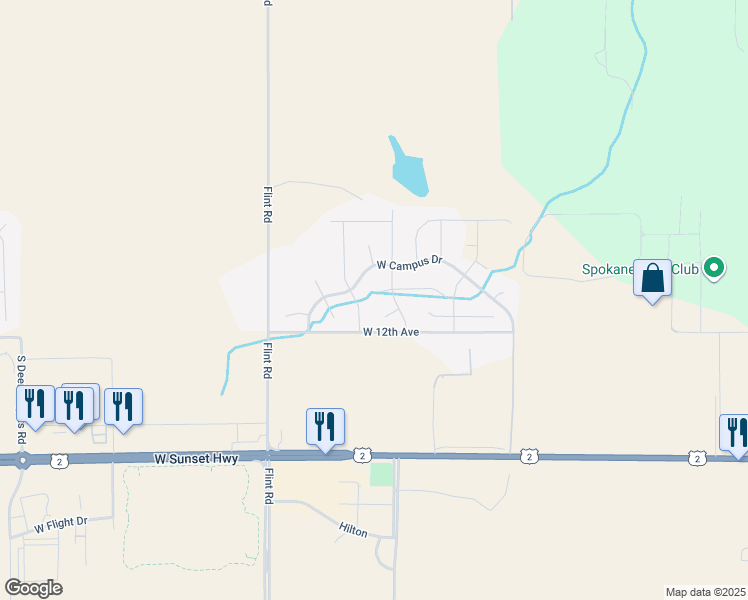 map of restaurants, bars, coffee shops, grocery stores, and more near 8815 West 11th Court in Spokane