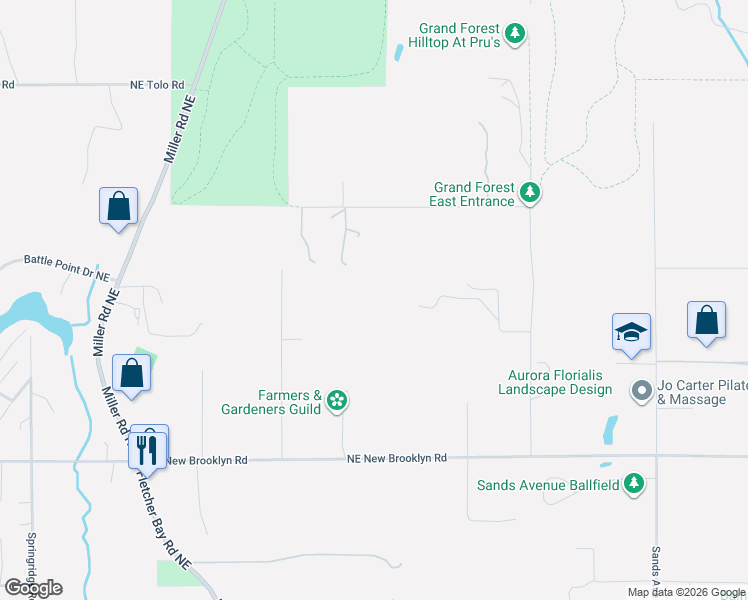 map of restaurants, bars, coffee shops, grocery stores, and more near 9398 Holly Farm Lane Northeast in Bainbridge Island