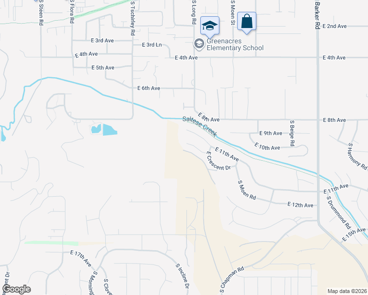 map of restaurants, bars, coffee shops, grocery stores, and more near 17908 East 12th Court in Spokane County