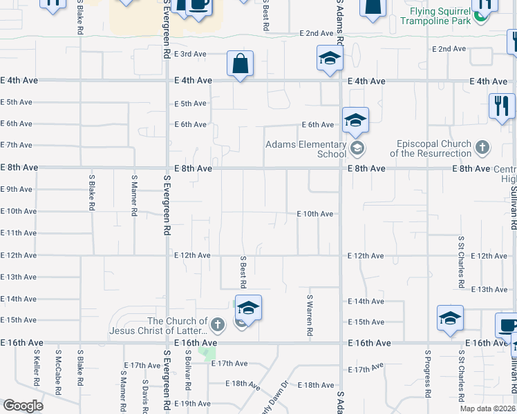 map of restaurants, bars, coffee shops, grocery stores, and more near 14304 East 10th Avenue in Spokane Valley