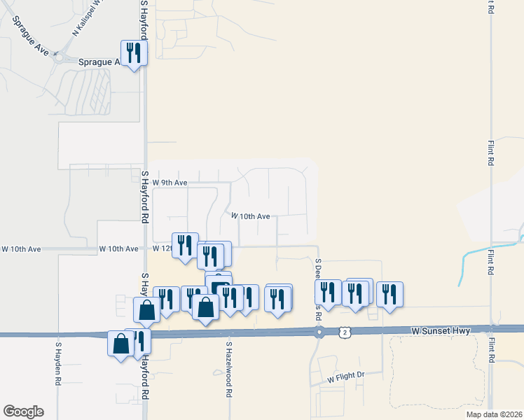 map of restaurants, bars, coffee shops, grocery stores, and more near 1009 South Comax Court in Spokane