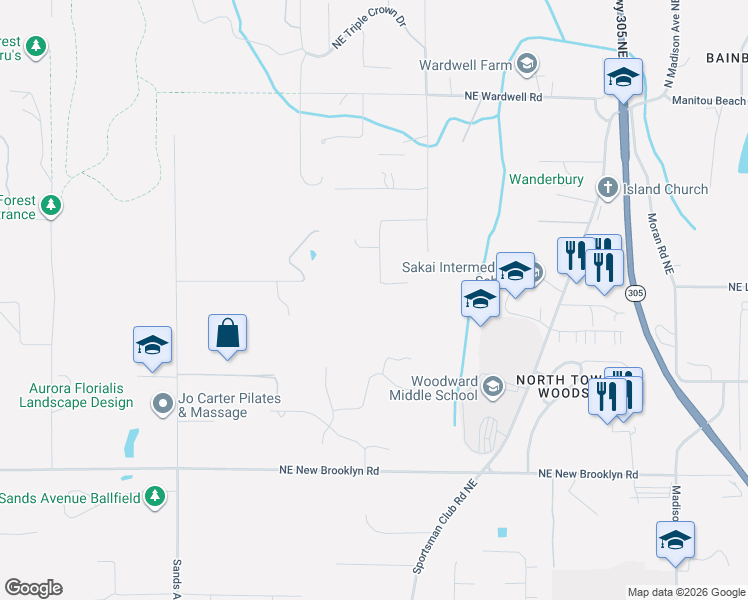 map of restaurants, bars, coffee shops, grocery stores, and more near 9491 Bucsit Lane Northeast in Bainbridge Island